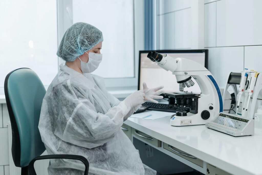 A woman conducting clinical research in a laboratory setting