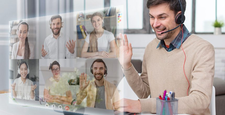 offshore project manager meet team facing screen